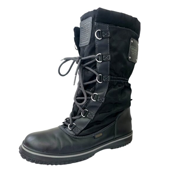 Coach Shoes - Coach SHAINE Black Signature Lined Lace-Up Leather Nylon Winter Boots Size 8.5 B